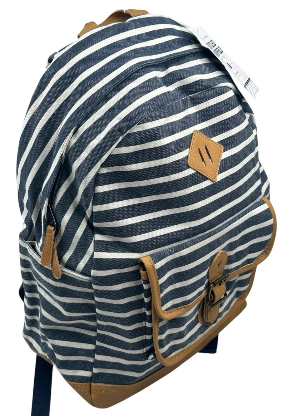 Pottery Barn Teen Recycled Northfield Backpack Navy Striped 18x13x6.7 New $90